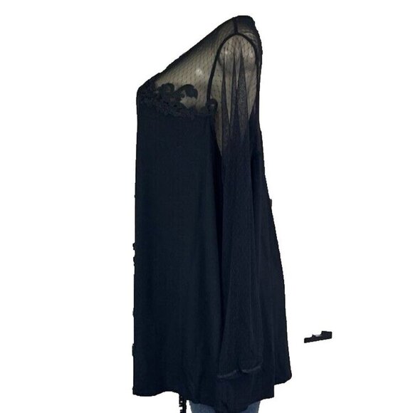 Roaman's +22/24 Black Illusion Sheer Mesh Lace Crew Neck Long Mesh Sleeve Top - Picture 5 of 6